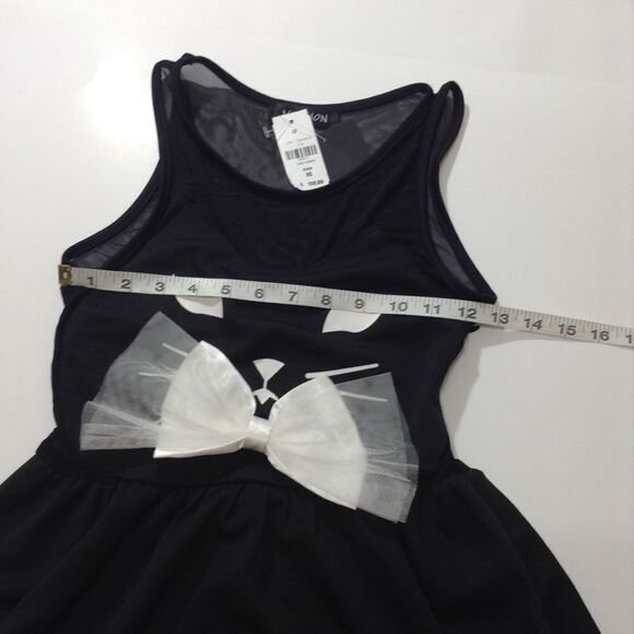 LF Mieeon Black With White Cat Face Sleeveless Fit & Flare Mini Dress NWT Sz XS - Picture 3 of 5